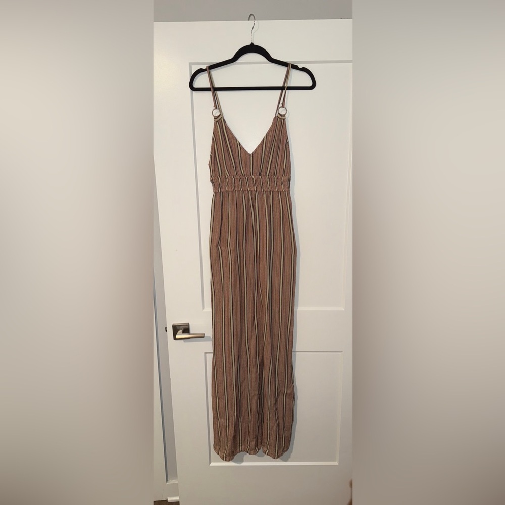 Lovestitch Tan and White Striped Maxi Dress